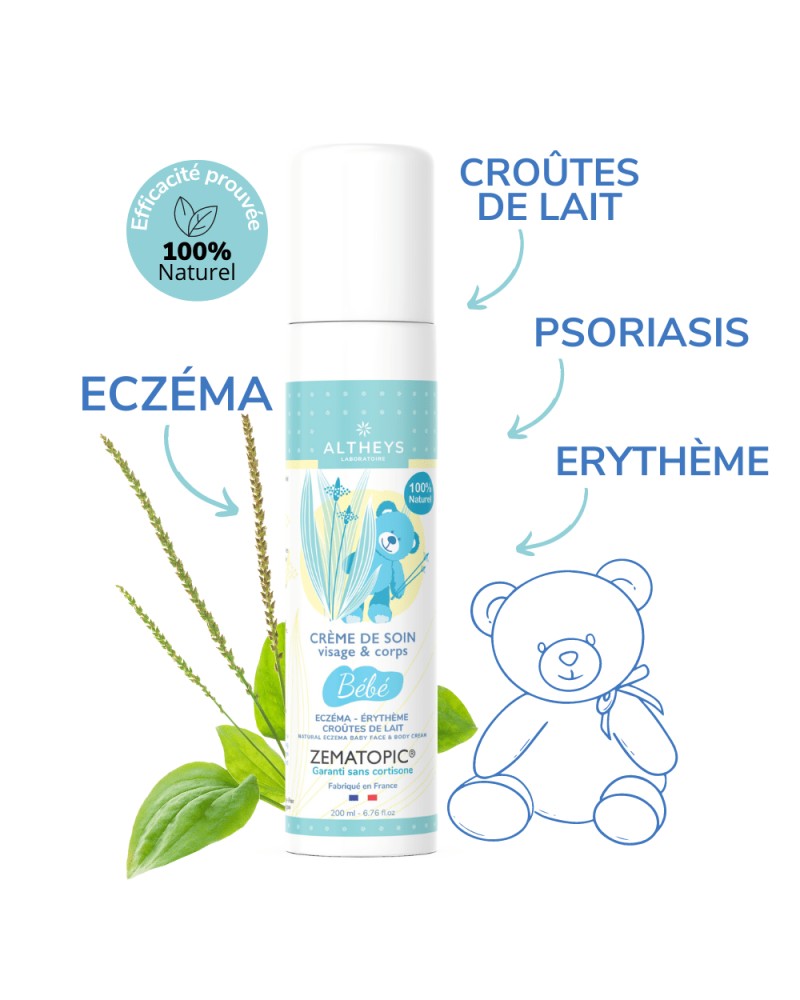 Crème bébé eczéma, psoriasis, croûtes de lait, érythème sans cortisone