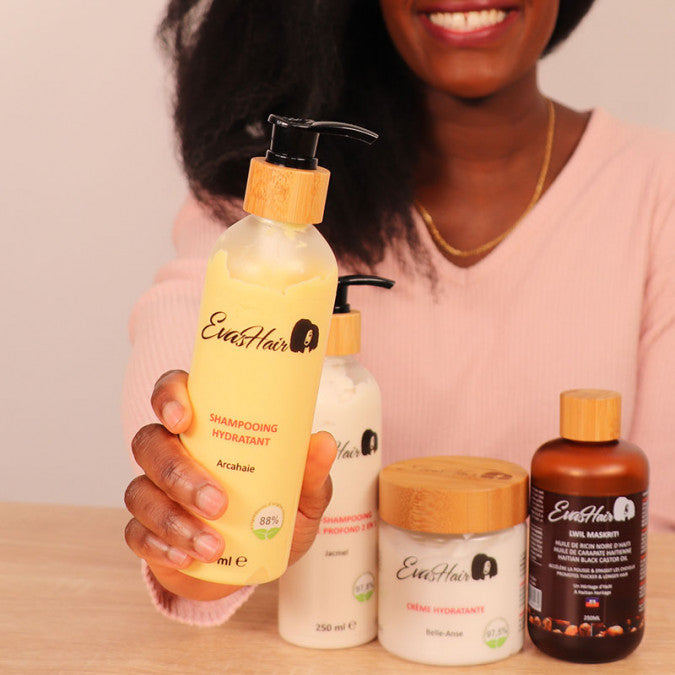 Shampoing Evashair de la gamme Evashair est un shampoing doux pour cheveux crépus frisés bouclés et cassants